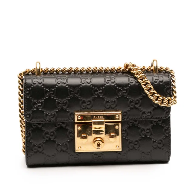 Black Gucci Small Guccissima Padlock Crossbody in Black Leather from Designer Revival