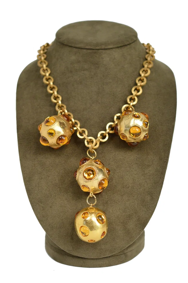 Escada Gold Charm Statement Necklace in Gold from Resurrection Vintage