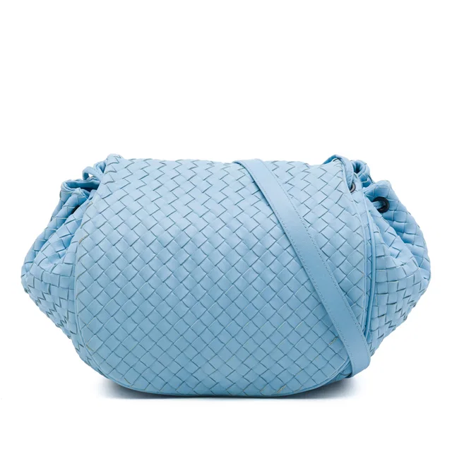 Blue Bottega Veneta Nappa Intrecciato Flap Crossbody in Blue Nappa leather from Designer Revival