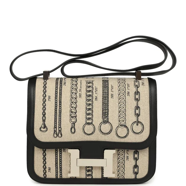 Hermès Constance 24 Toile De Camp Déchaînée and Black Swift Palladium Hardware in Black Swift leather from Madison Avenue Couture