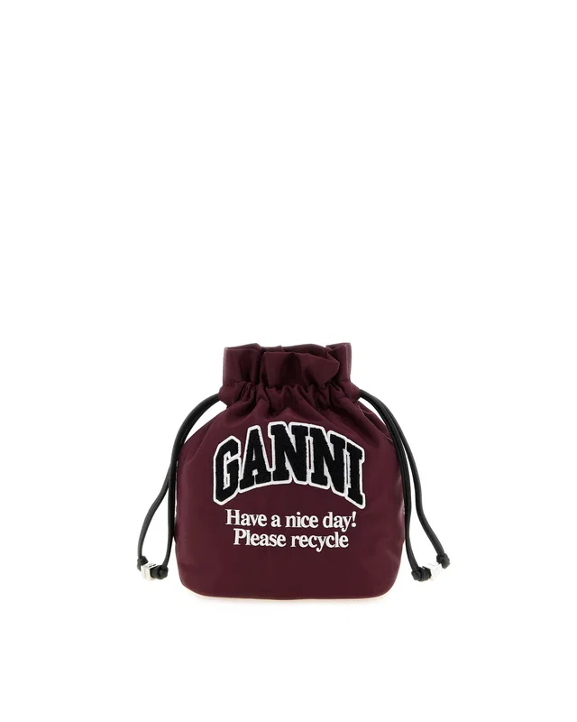 GANNI Recycled Polyamide Bucket Bag — Wine in Burgundy from HEWI