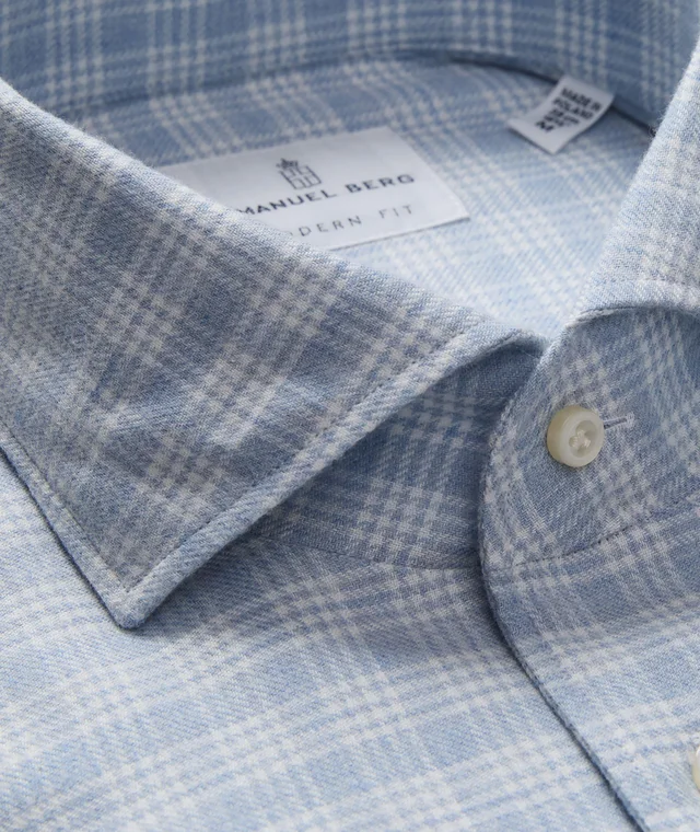 Emanuel Berg Prince of Wales Luxe Flannel Shirt in Blue Cotton & Cotton Blends, photo 2 of 3 from Harry Rosen