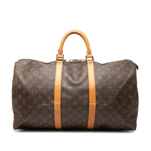 Brown Louis Vuitton Monogram Keepall 50 Travel Bag in Brown Coated canvas from Designer Revival