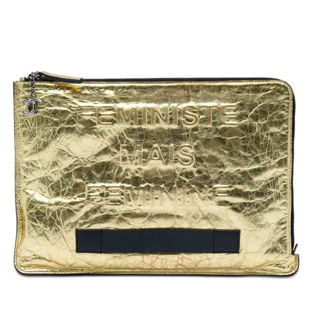 Gold Chanel Metallic Crinkled Calfskin Feministe Mais Feminine Pouch Clutch Bag in Gold Calfskin from Designer Revival