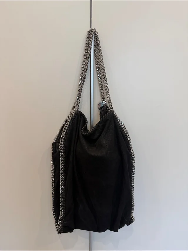 Stella McCartney Fallabella Black Chain-Trim Shoulder Bag in silver|black|gray from Poshmark