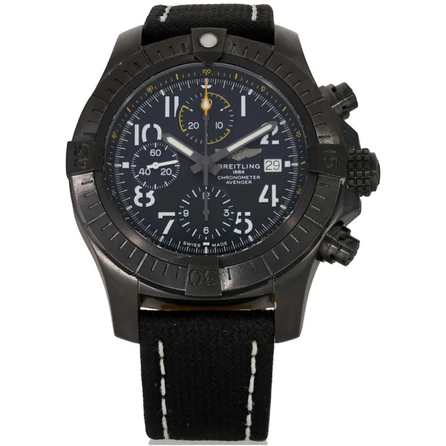Breitling Avenger Chronograph 45 Night Mission V13317 45mm DLC Titanium Watch in Leather from H&T
