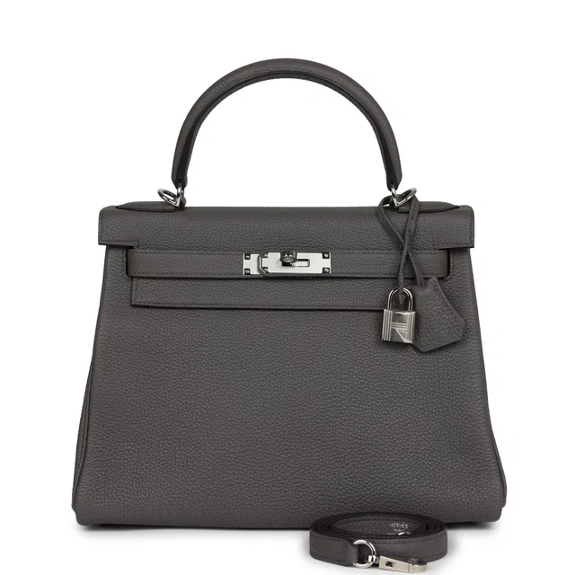 Hermès Kelly Retourne 28 Etain Togo Palladium Hardware in Taupe Togo leather from Madison Avenue Couture