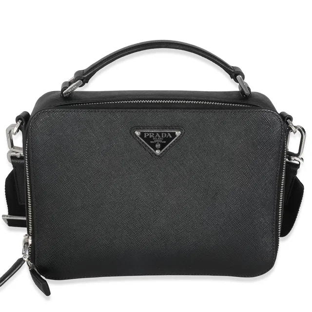 Prada Black Saffiano Medium Brique Crossbody Bag Leather Handbag in Black Saffiano leather from HEWI