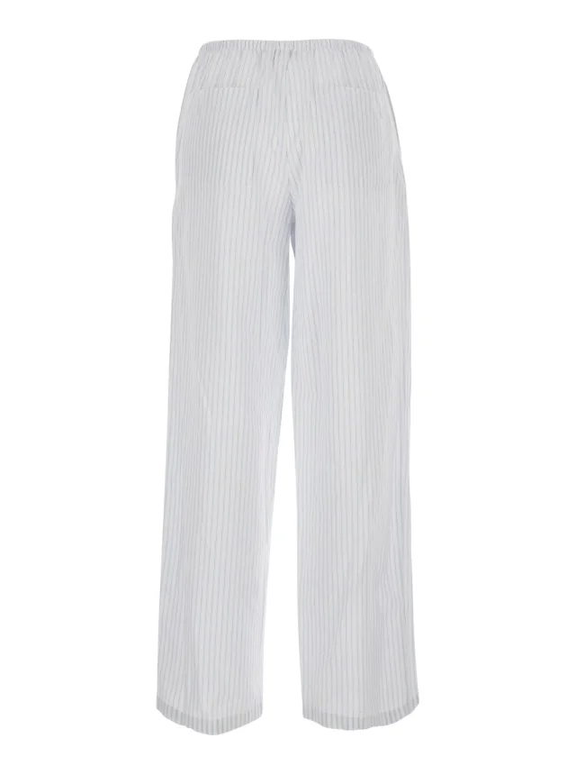 DUNST White Pants with elastic waistband and drawstring and all-over striped pattern in cotton for women in White 100% Cotton, photo 3 of 6 from Gaudenzi Boutique
