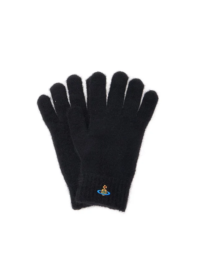 VIVIENNE WESTWOOD Black Gloves with Orb Logo Embroidered on the Front in Wool Blend Unisex in Black 60% Alpaca 10% Mohair 30% Polyamide, photo 6 of 6 from Gaudenzi Boutique