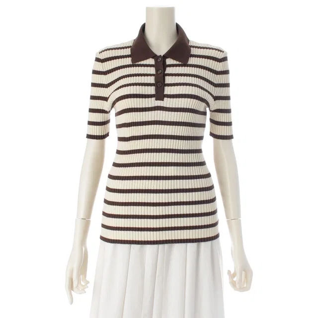 Chanel Cotton Border Knit Top Brown 44 Sweater in Brown from The Reluxe