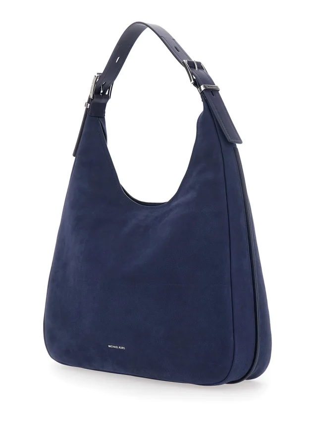 Michael michael kors 'Nolita Large' Blue Shoulder Bag with Logo Lettering on the Front in Suede Women in Blue 100% Cow Leather, photo 3 of 12 from Gaudenzi Boutique