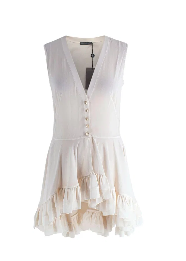 Alexander McQueen Cream Sleeveless Silk Blouse in White Silk from HEWI