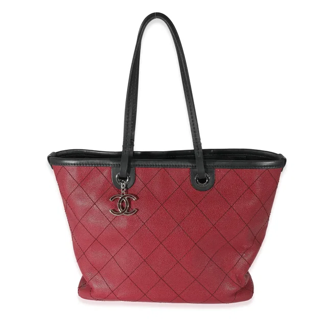 Chanel Burgundy Quilted Caviar Fever Tote Red Leather Handbag in Burgundy Caviar leather from HEWI