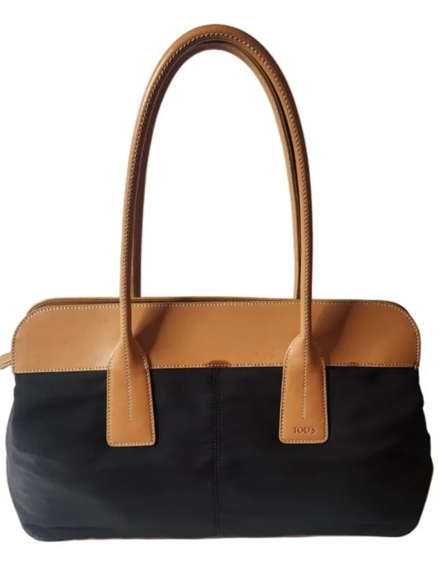 Tod's Black And Tan Leather-Trim Tote Vintage in black|brown|neutral Leather from Poshmark