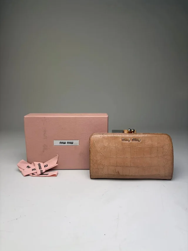 Miu Miu Vintage Cocco Lux Leather Wallet Beige Gold in neutral|white Leather from Grailed
