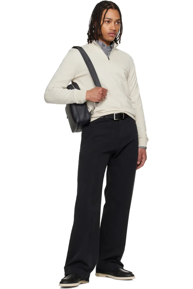 BOSS Navy Leather Logo-Embossed Sling Bag, photo 4 of 4 from SSENSE