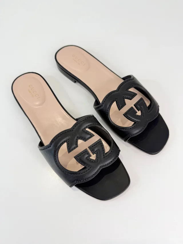 Gucci Interlocking G Slides - Size 38 in Leather from Edit Second Hand