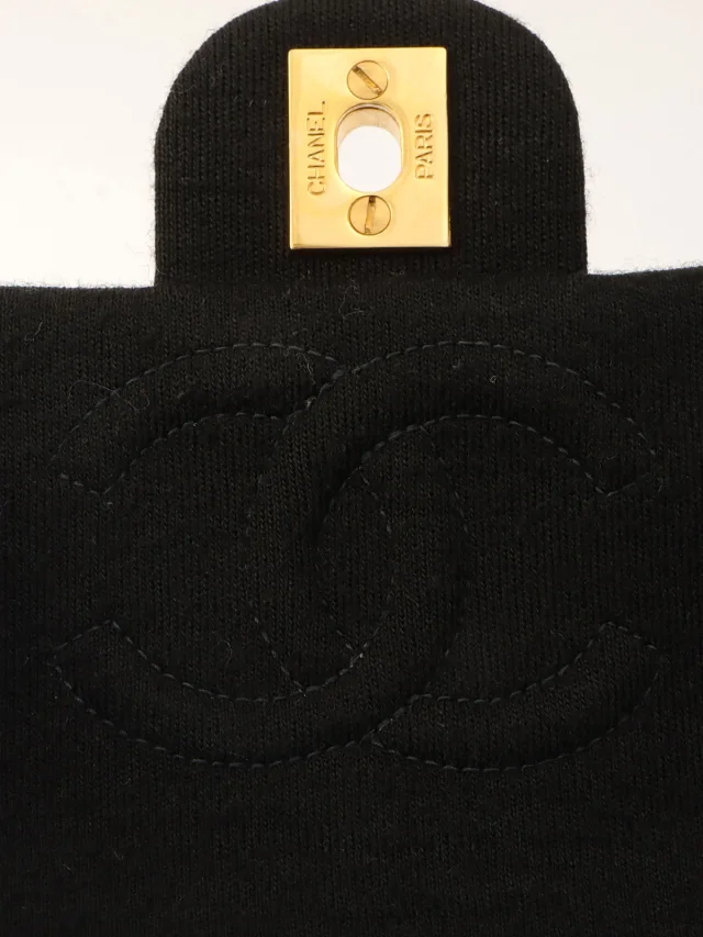 Chanel 1997-ish Cotton Classic Flap Chain Bag Mini Black in Black from VINTAGE QOO TOKYO, photo 9 of 13