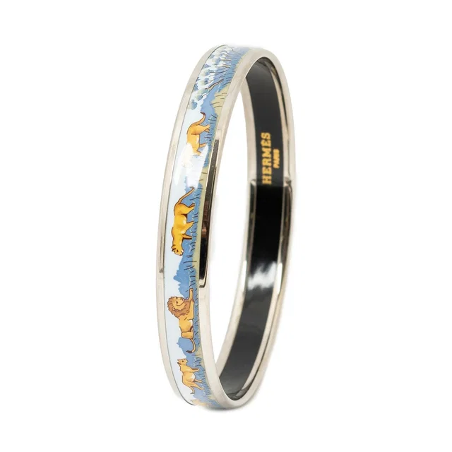 Hermès Enamel Bangle Light Blue Silver Plated Bracelet in Blue from The Reluxe