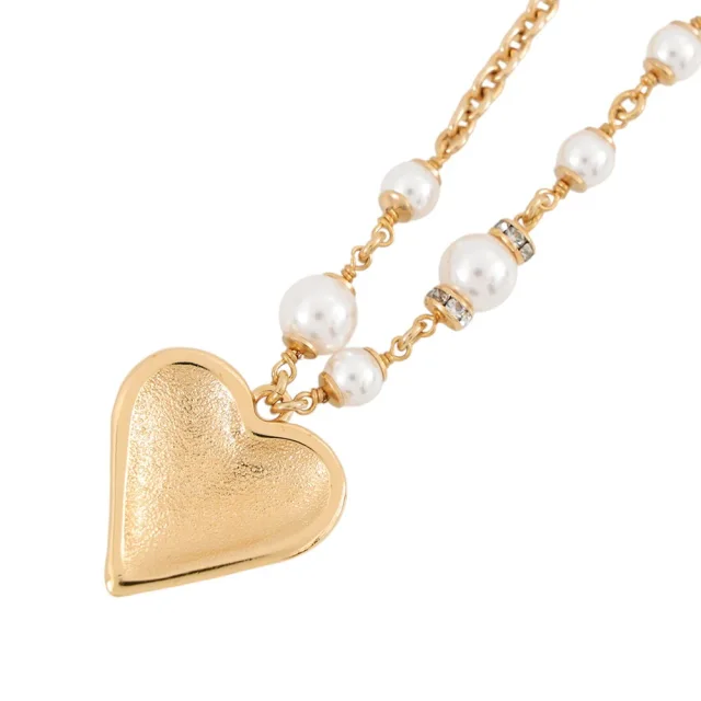 Chanel CC Logo Heart Necklace Gold Plated Faux Pearl Rhinestone in Gold from GALLERY RARE, photo 3 of 12