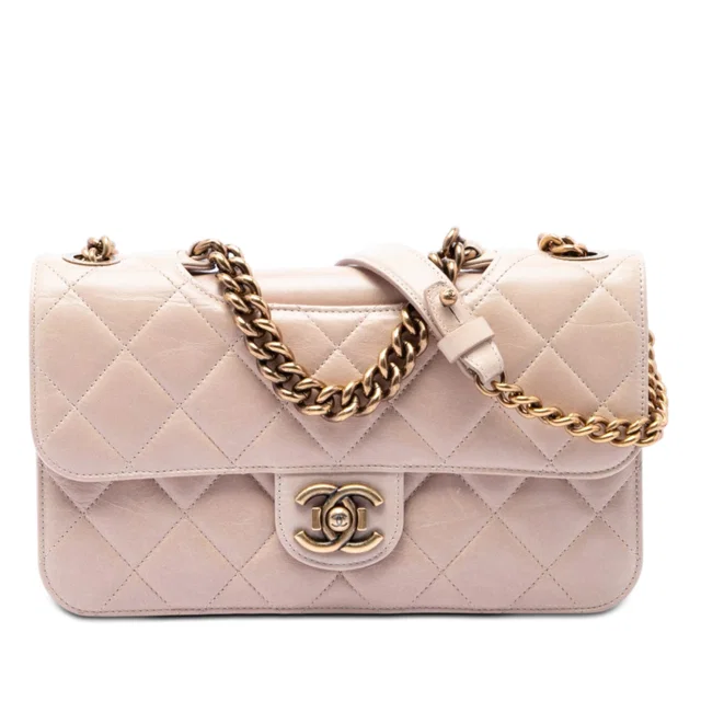 Beige Chanel Medium Quilted Glazed Calfskin Perfect Edge Flap Satchel in Beige Calfskin from Designer Revival