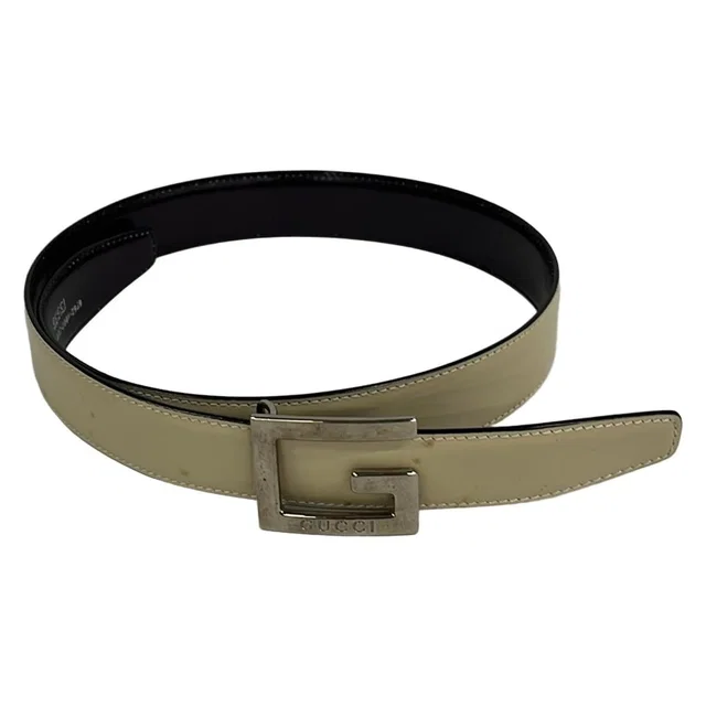 Gucci Belt Beige Silver Leather in Beige Leather from The Reluxe