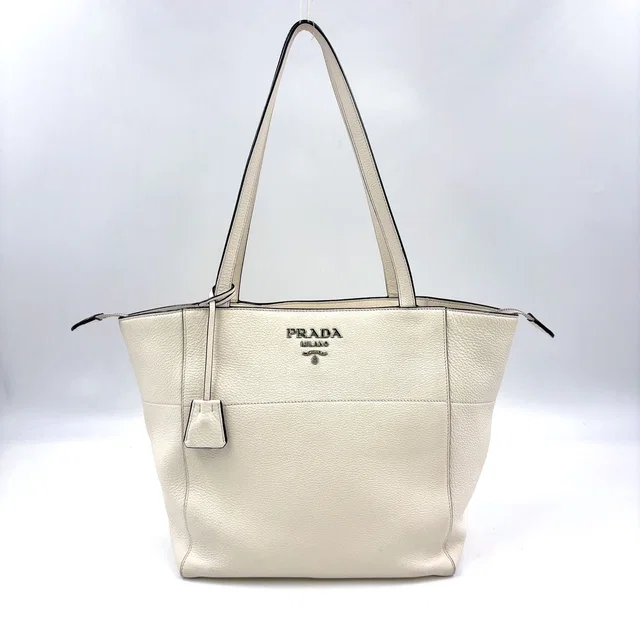 Prada Vitello Phenix Calfskin White Tote Bag Silver in White Calfskin from The Reluxe