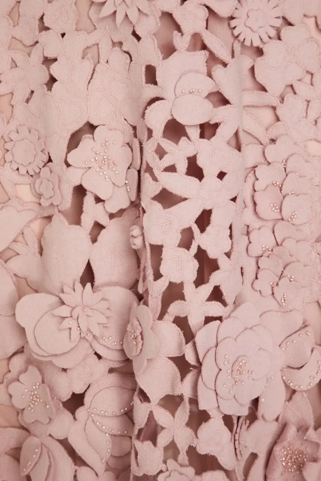 Valentino Garavani Bead-Embellished Laser-Cut Wool-Blend Felt Skirt in Blush, photo 4 of 4 from THE OUTNET