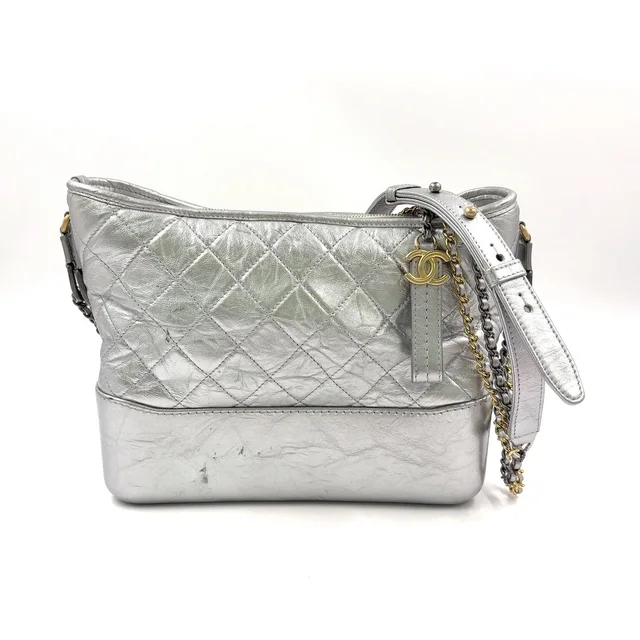 Chanel Gabrielle Calfskin Silver Chain Shoulder Bag Gold in Gold Calfskin from The Reluxe