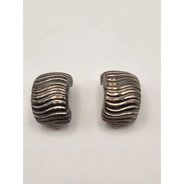 Givenchy Vintage Ribbed Silver Tone Clip On Earrings Paris New York 4g Logo in silver|gray from Poshmark
