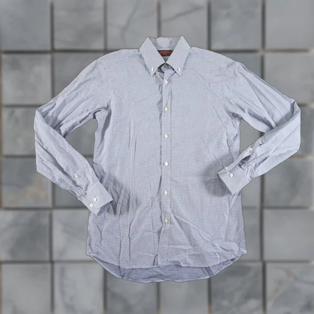 Etro Vintage Men's Button-Up Shirt Long Sleeve Collared Cotton Blue Preppy 38 Italy (Size Medium) in blue from Grailed