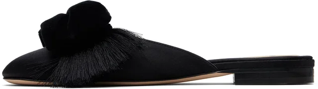 Valentino Garavani Black Reinette Satin Mules, photo 3 of 4 from SSENSE