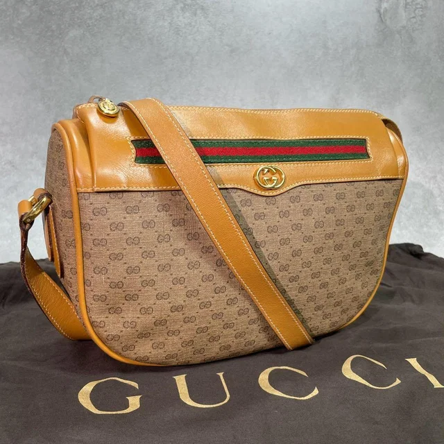 Gucci GG Sherry Line Shoulder Bag Brown Leather in Brown Leather from The Reluxe