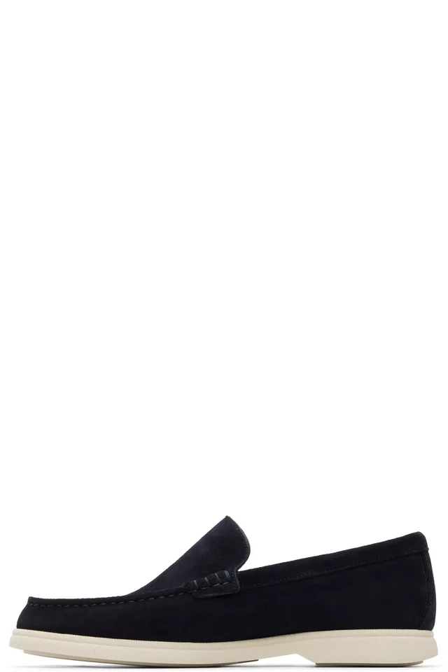 BOSS Navy Debossed-Logo Suede Loafers, photo 3 of 5 from SSENSE