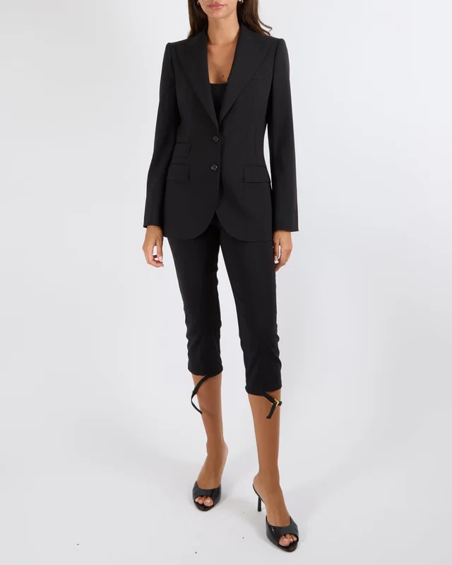 Dolce & Gabbana Black Wool Blazer Jacket with Double Pocket Detail Size IT 40 (UK 8) in Black Wool from Sellier