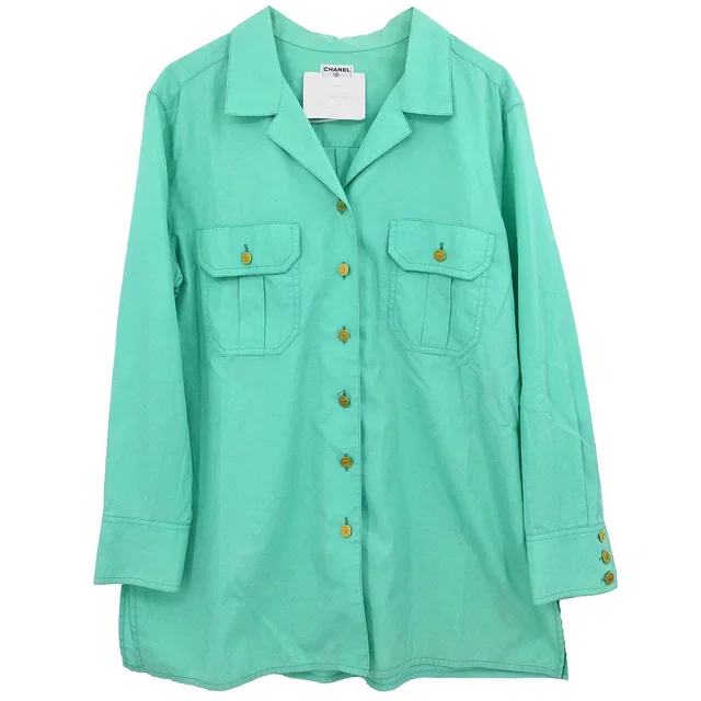 Chanel Blouse Shirt Green #44 in Green from AMORE Vintage Tokyo