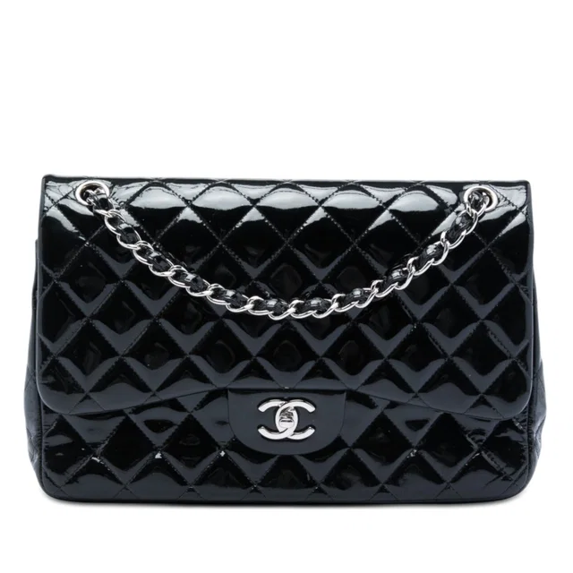 Black Chanel Jumbo Classic Patent Double Flap Shoulder Bag in Black Patent leather from Designer Revival, photo 1 of 1