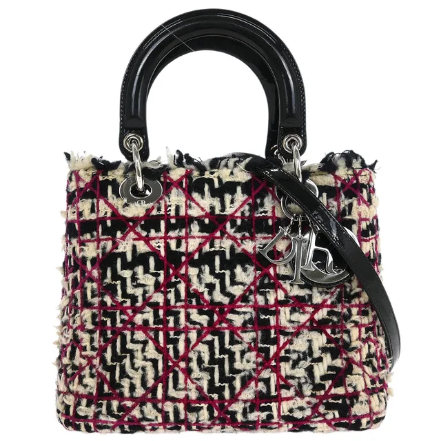 Purple Tweed Medium Lady Dior Cannage 2way Shoulder Handbag in Purple Tweed from AMORE Vintage Tokyo
