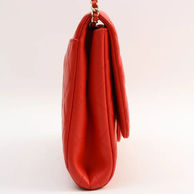Chanel Matelassé Stitch CC Turnlock Chain Bag, Red, circa 2013 in Red Lambskin from VINTAGE QOO TOKYO, photo 3 of 12
