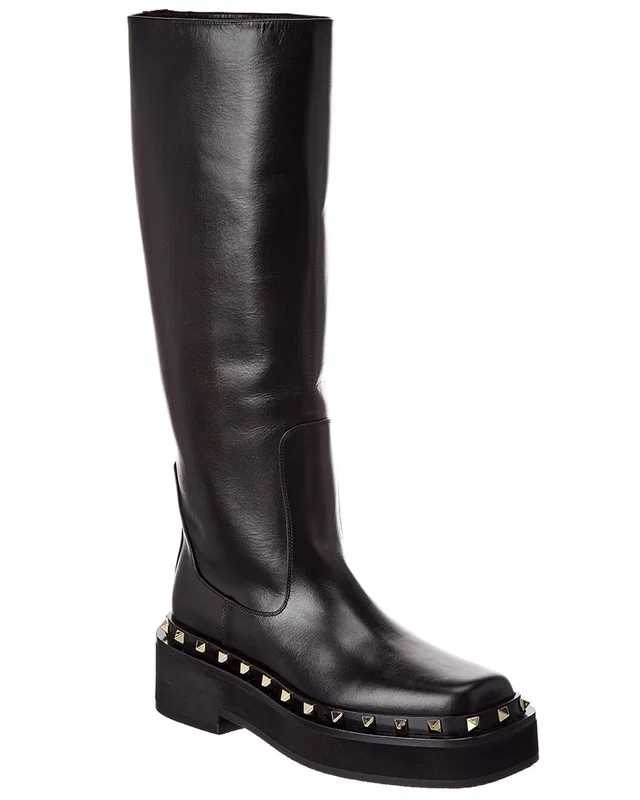 Valentino Rockstud 50 Leather Platform Knee-High Boot, image 1 of 1 from Rue La La