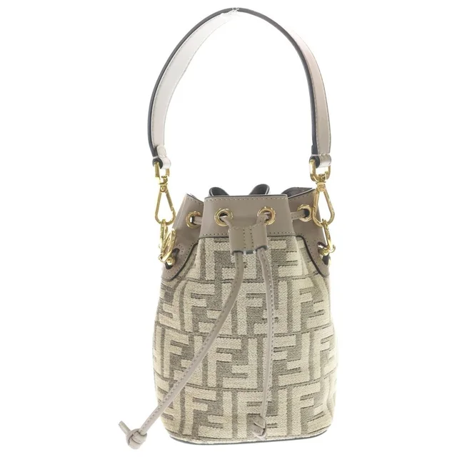 Fendi Zucca Pattern Montresor Canvas Leather 2-Way Bag Gold Beige in Beige Canvas from The Reluxe