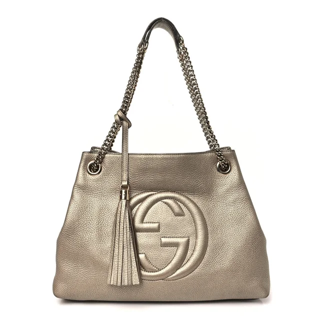 Gucci Soho Chain Metallic Pebbled Calfskin Leather Bag - Golden Beige in Beige Calfskin from H&T