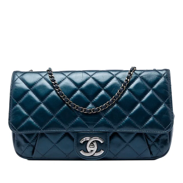 Blue Chanel Medium Quilted Glazed Calfskin Coco Pleats Flap Crossbody Bag in Blue Calfskin from Designer Revival