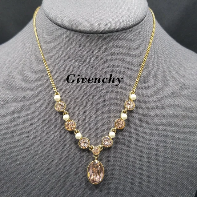 Givenchy Vintage Necklace Gold Plated Pink Rhinestone & Faux Pearls, 1990s in pink|gold from Poshmark