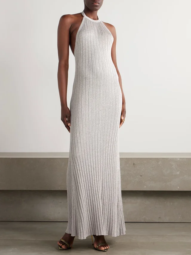 TOM FORD Metallic ribbed-knit halterneck maxi dress in Metallic, photo 2 of 2 from NET-A-PORTER (Canada)