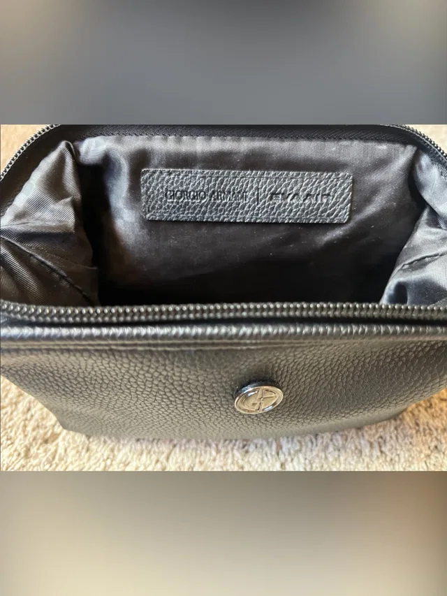Giorgio Armani Eva Air Toiletries Black Pebbled Leather Bag/ Tote in black Leather from Poshmark
