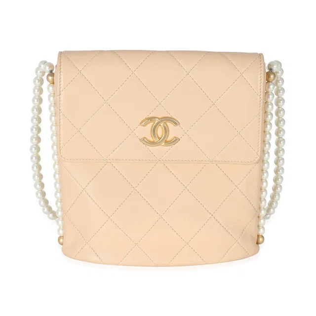Chanel Beige Quilted Calfskin Small Pearl Chain Hobo in Beige Calfskin from myGemma