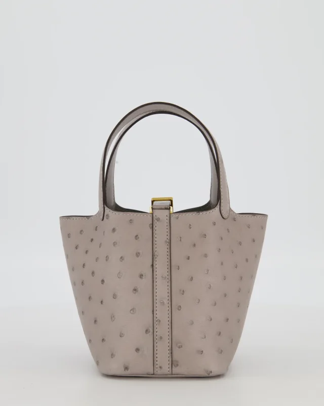 HOT* Hermès Micro Picotin Lock Bag in Grey Ostrich from Sellier, photo 6 of 13
