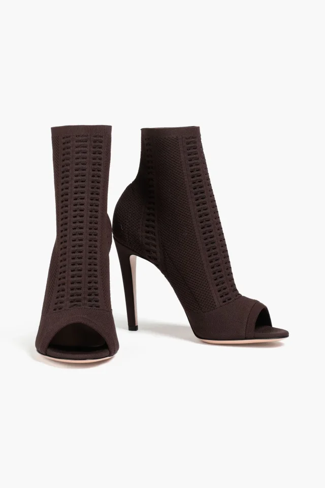 Gianvito Rossi Vires Stretch-Knit Sock Boots in Chocolate, photo 2 of 4 from THE OUTNET